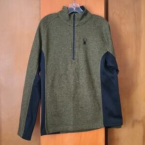 Mens Spyder Outbound 1/4 Zip Core Pullover Sweater Green/Black Large Gorpcore